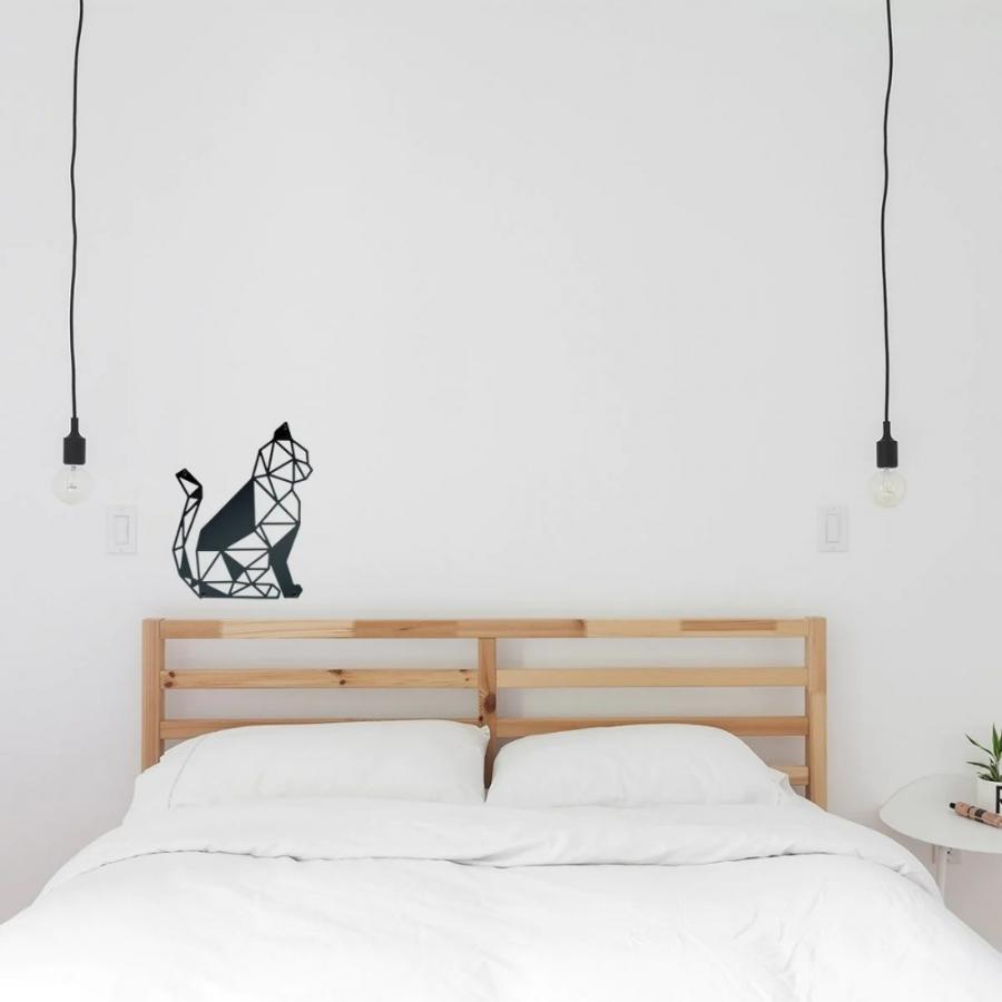 Decoratiune de perete din metal, model pisica geometrica, 40x31,5 cm, negru