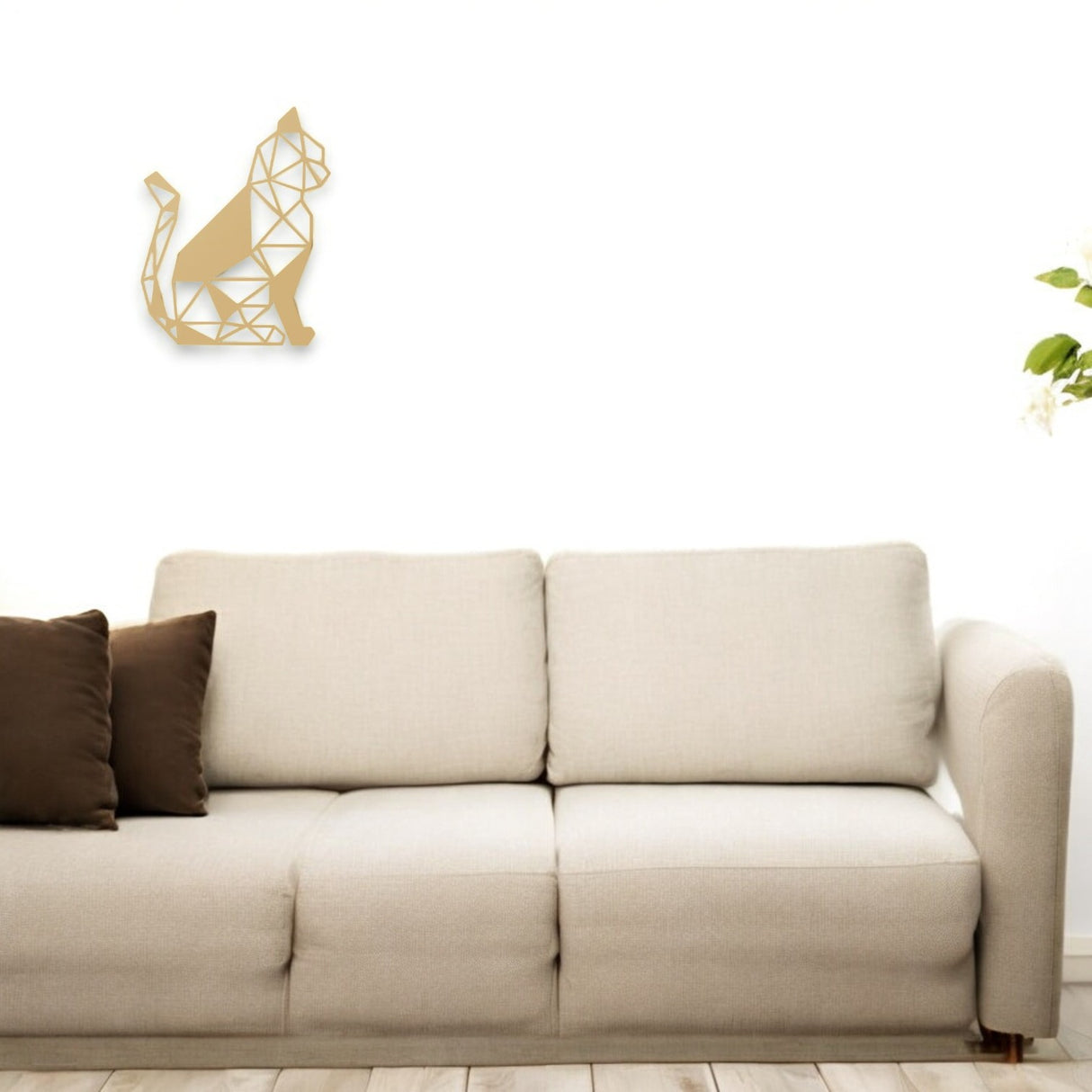 Decoratiune de perete din metal, model pisica geometrica, 40x31,5 cm, auriu