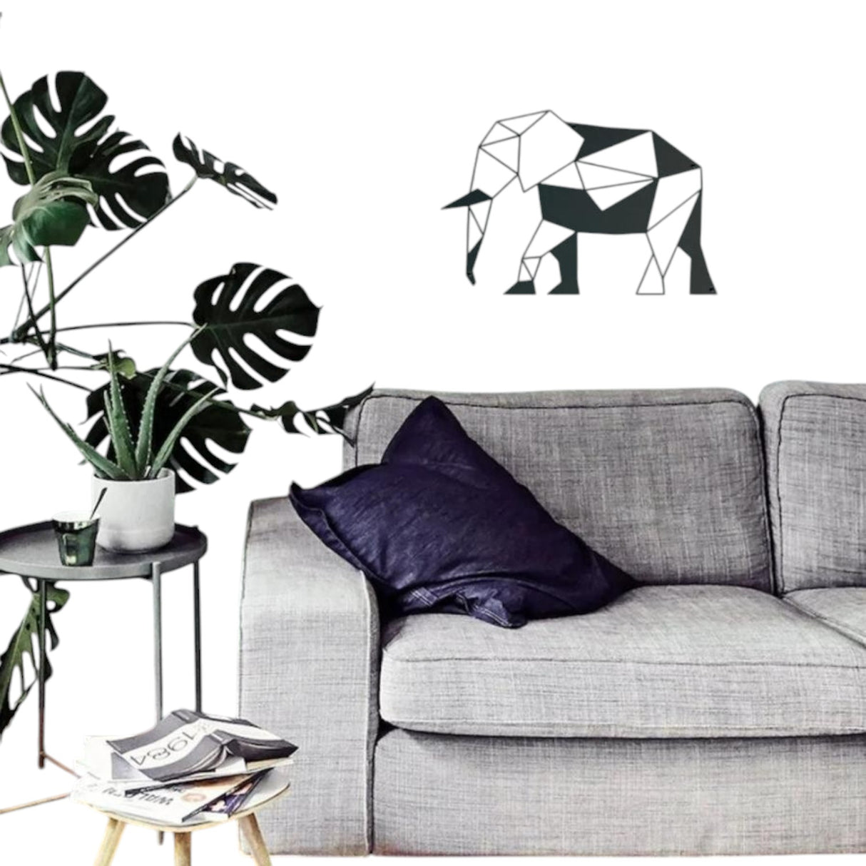 Decoratiune de perete living din metal, model elefant, 30.5x44.5 cm, negru