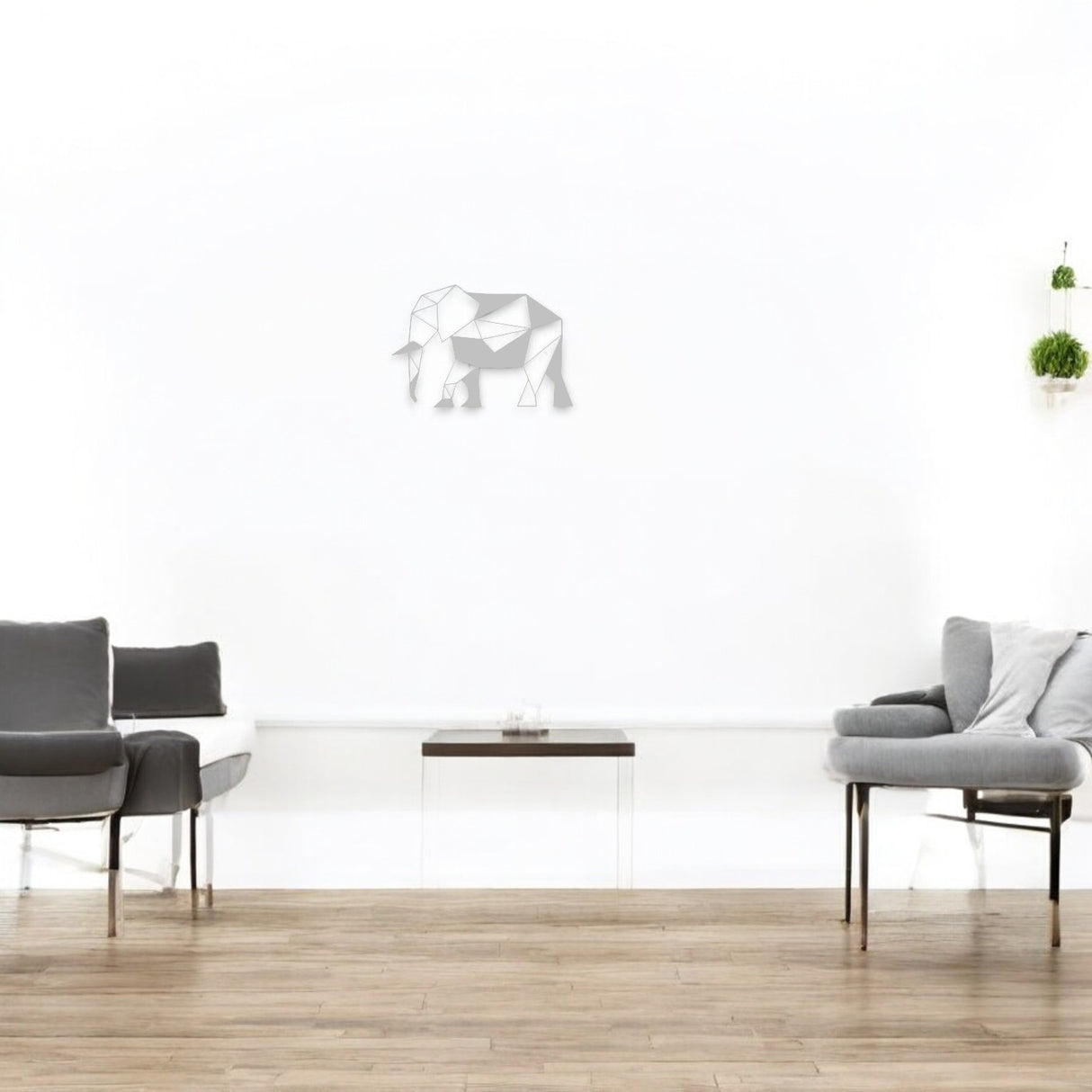 Decoratiune de perete living din metal, model elefant, 30.5x44.5 cm, alb