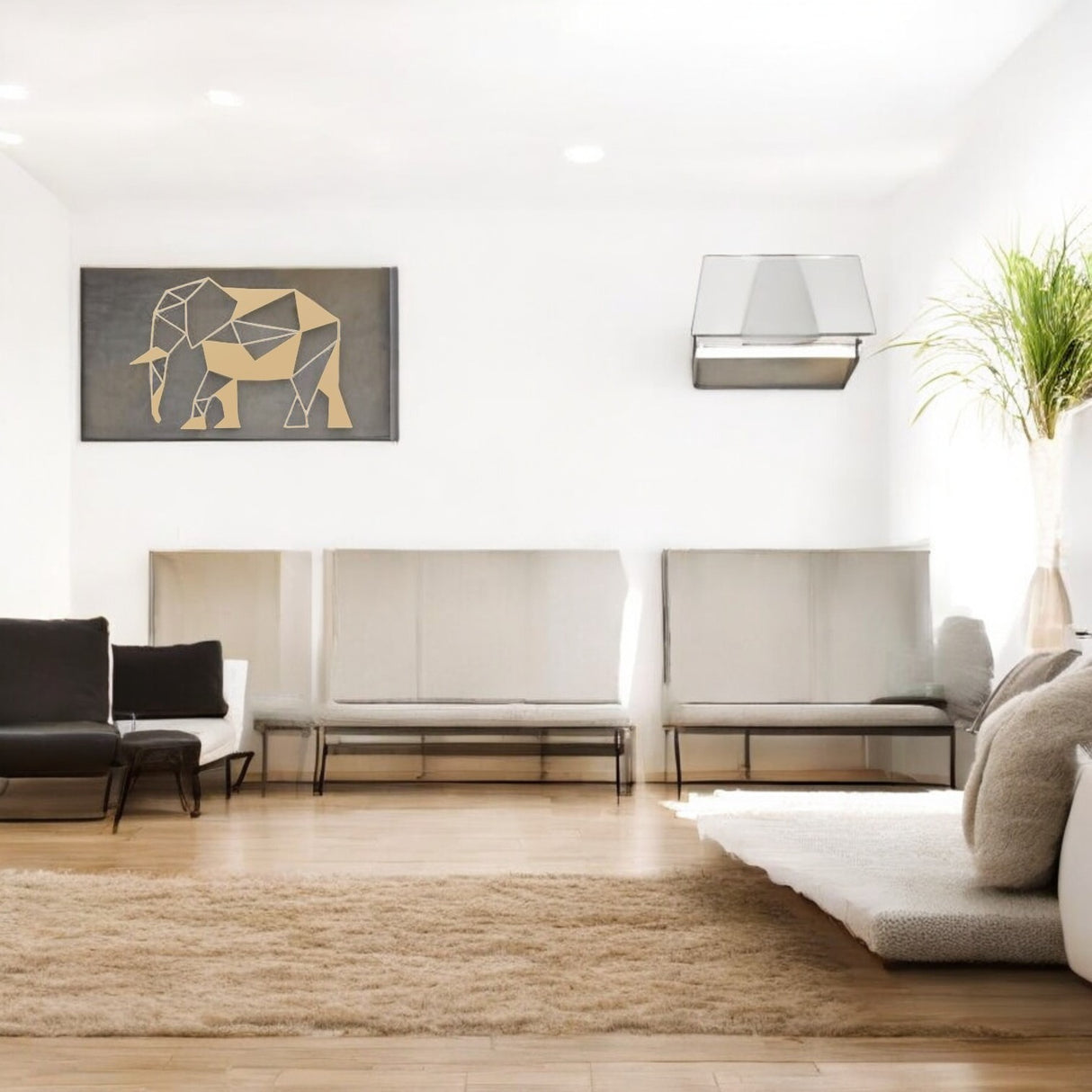 Decoratiune de perete living din metal, model elefant, 30.5x44.5 cm, auriu