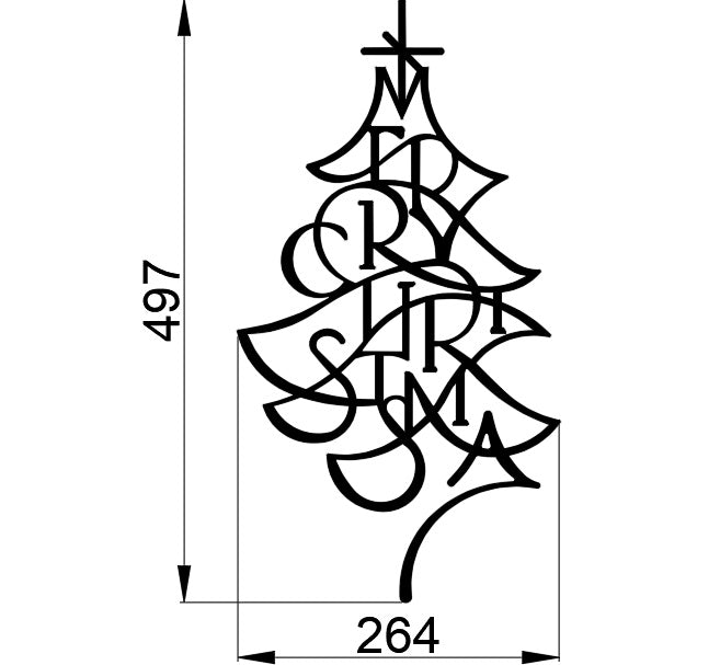 Decoratiune perete din metal Craciun , model bradut minimalist