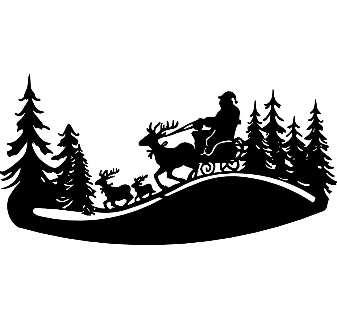 Decoratiune perete din metal Craciun , model sanie cu Mos Craciun