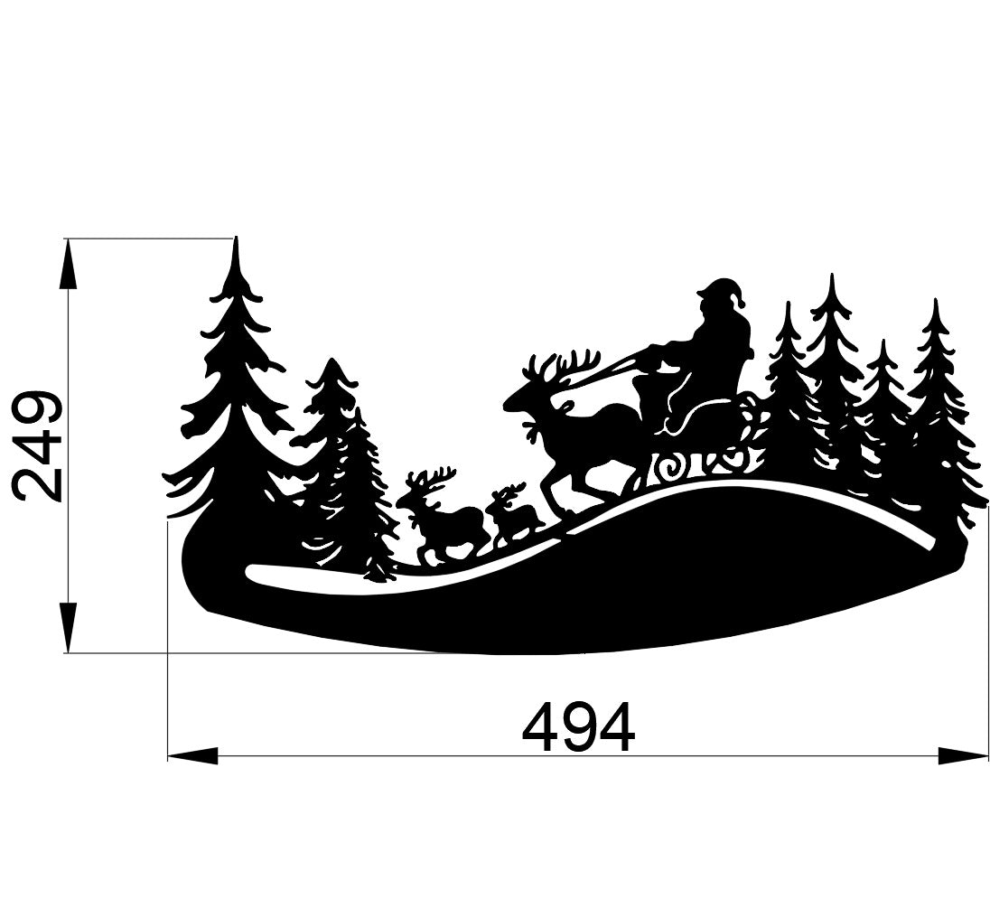 Decoratiune perete din metal Craciun , model sanie cu Mos Craciun