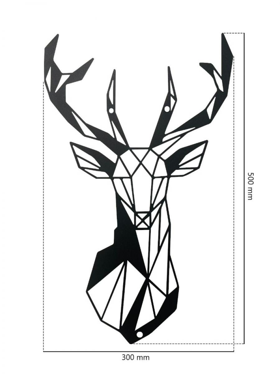 Decoratiune de perete din metal, 50 x 30 cm, model cerb minimalist, negru