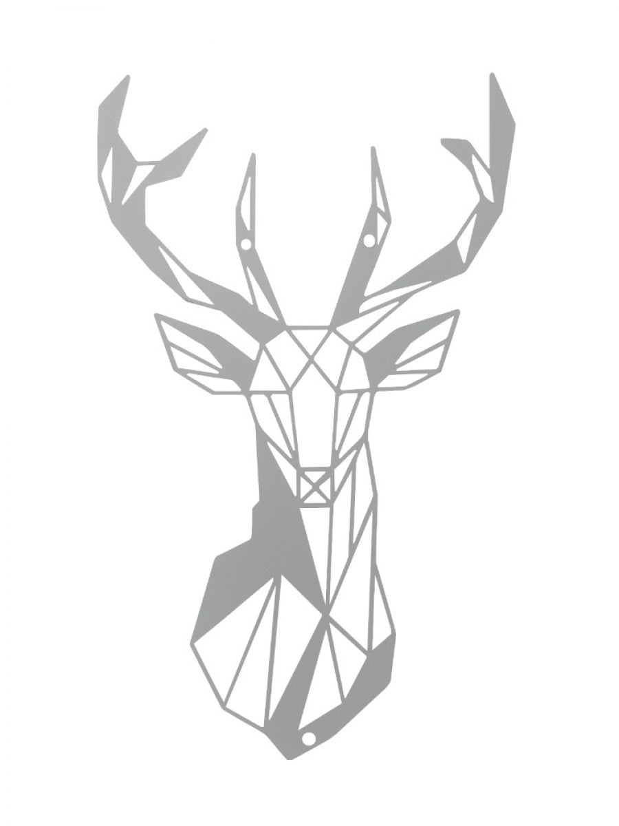 Decoratiune de perete din metal, 50 x 30 cm, model cerb minimalist, alb