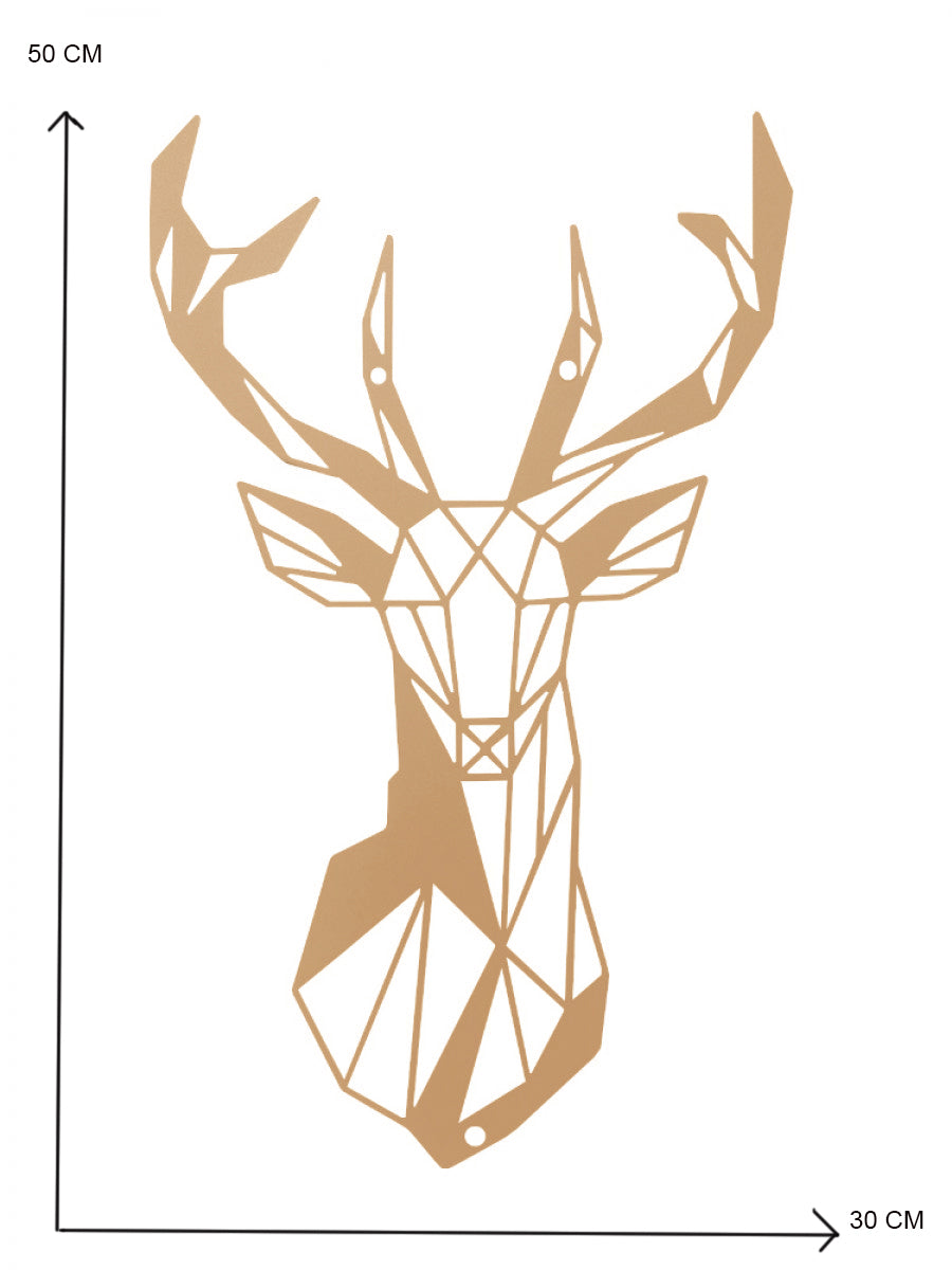 Decoratiune de perete din metal, 50 x 30 cm, model cerb minimalist, auriu