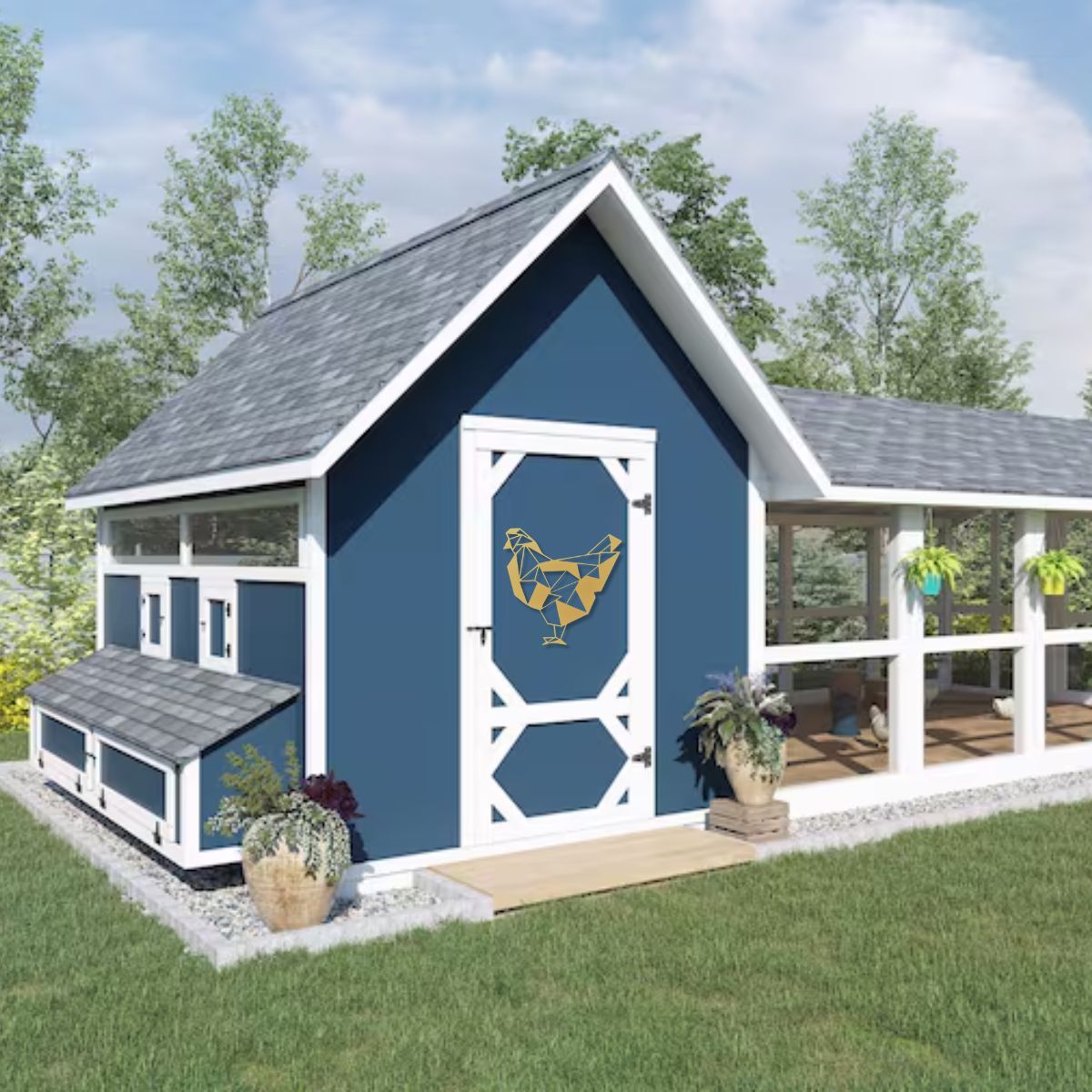 Decoratiune perete din metal , model gaina auriu