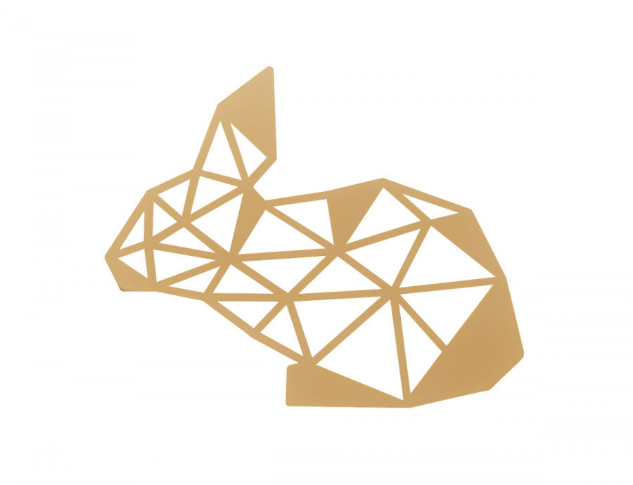 Decoratiune de perete din metal, 31,5 x 42,5 cm, model iepuras, auriu