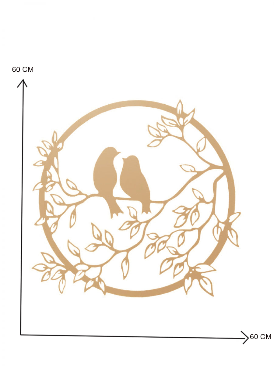 Decoratiune perete metal, model pasari, 59.8x 56.2 cm, gold