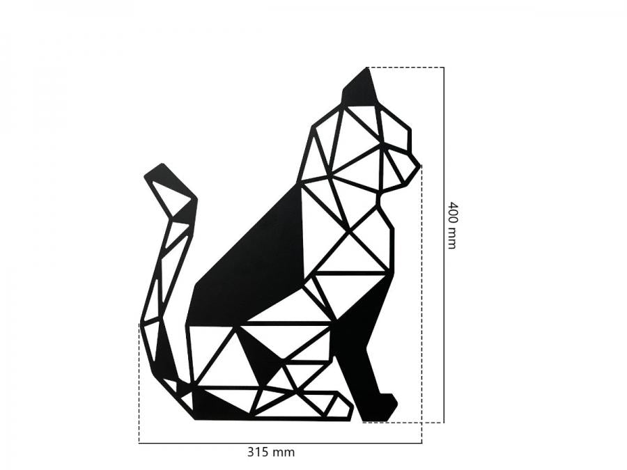 Decoratiune de perete din metal, model pisica geometrica, 40x31,5 cm, negru