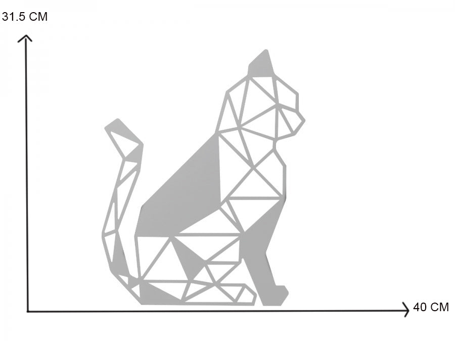 Decoratiune de perete din metal, model pisica geometrica, 40x31,5 cm, alb