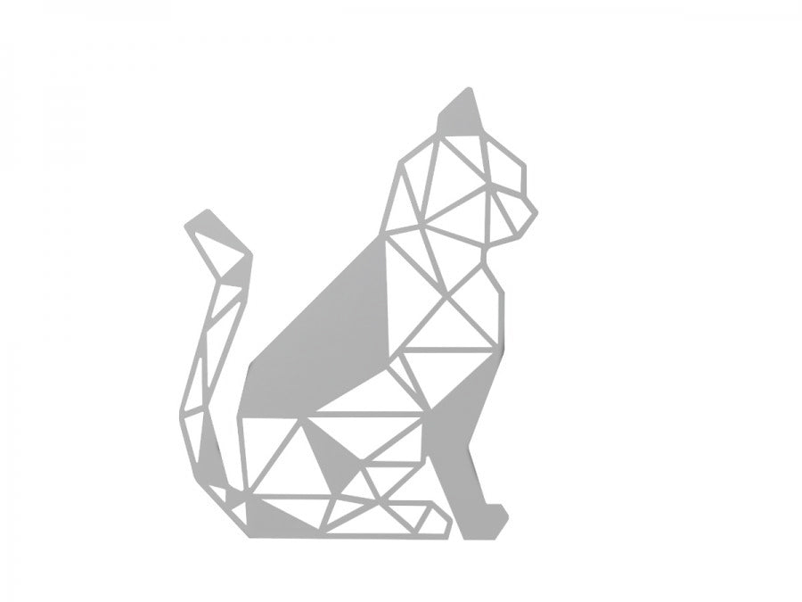 Decoratiune de perete din metal, model pisica geometrica, 40x31,5 cm, alb