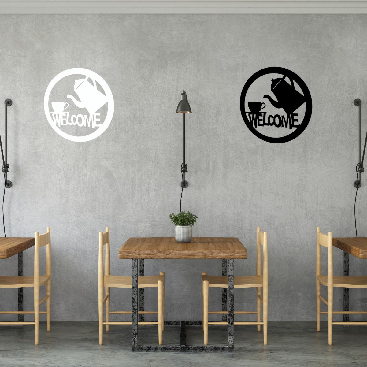 Decoratiune perete metal, model welcome, 50x50 cm, negru