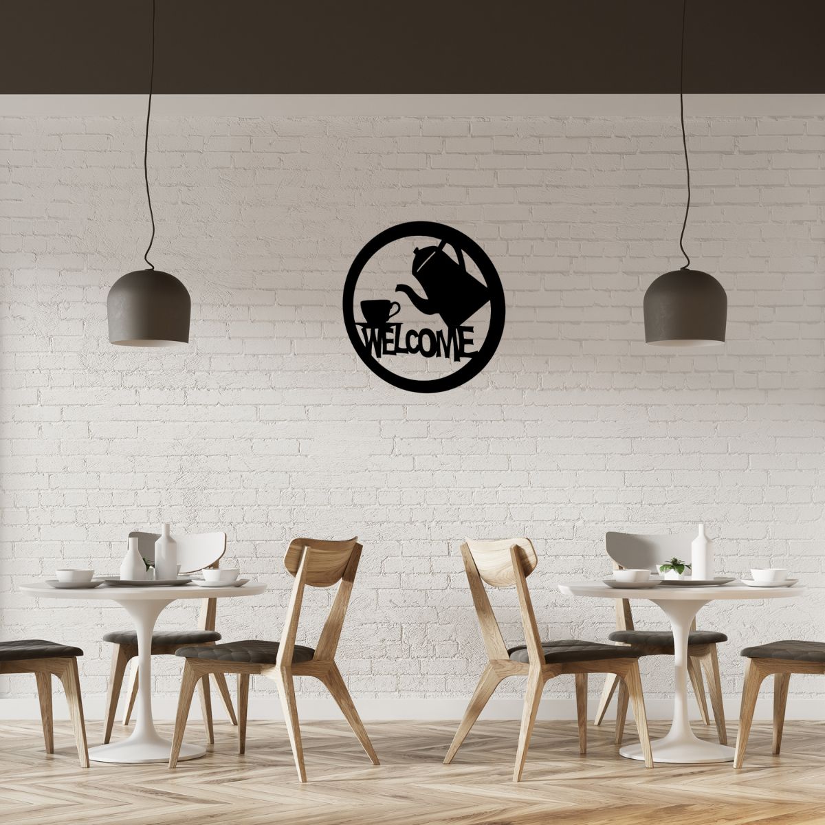 Decoratiune perete metal, model welcome, 50x50 cm, negru