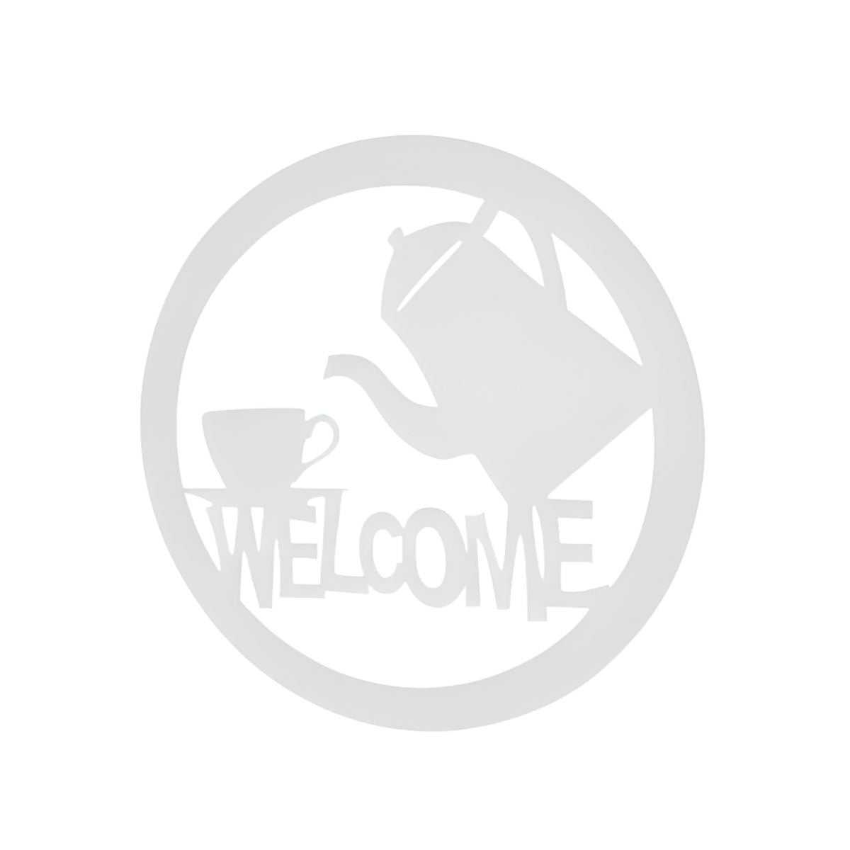 Decoratiune perete metal, model welcome, 50x50 cm, alb