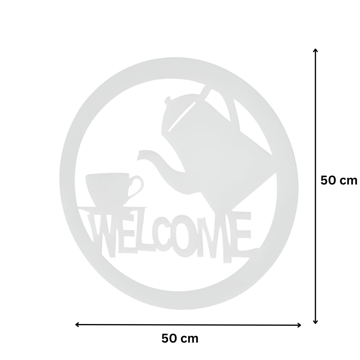 Decoratiune perete metal, model welcome, 50x50 cm, alb