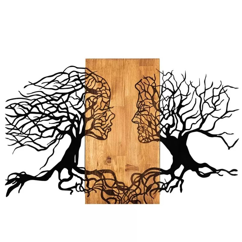 Decoratiune perete din metal si lemn, model "Împreună" , 92X58cm
