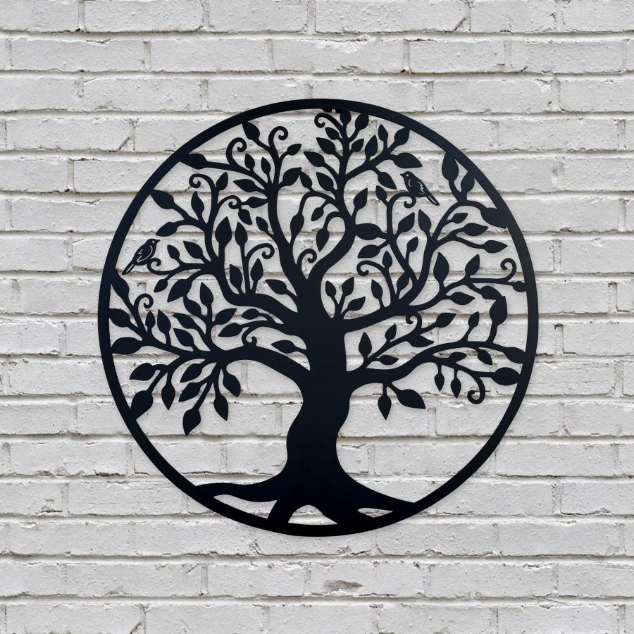 Decoratiune de perete living din metal, copacul vietii, negru, 45x45 cm