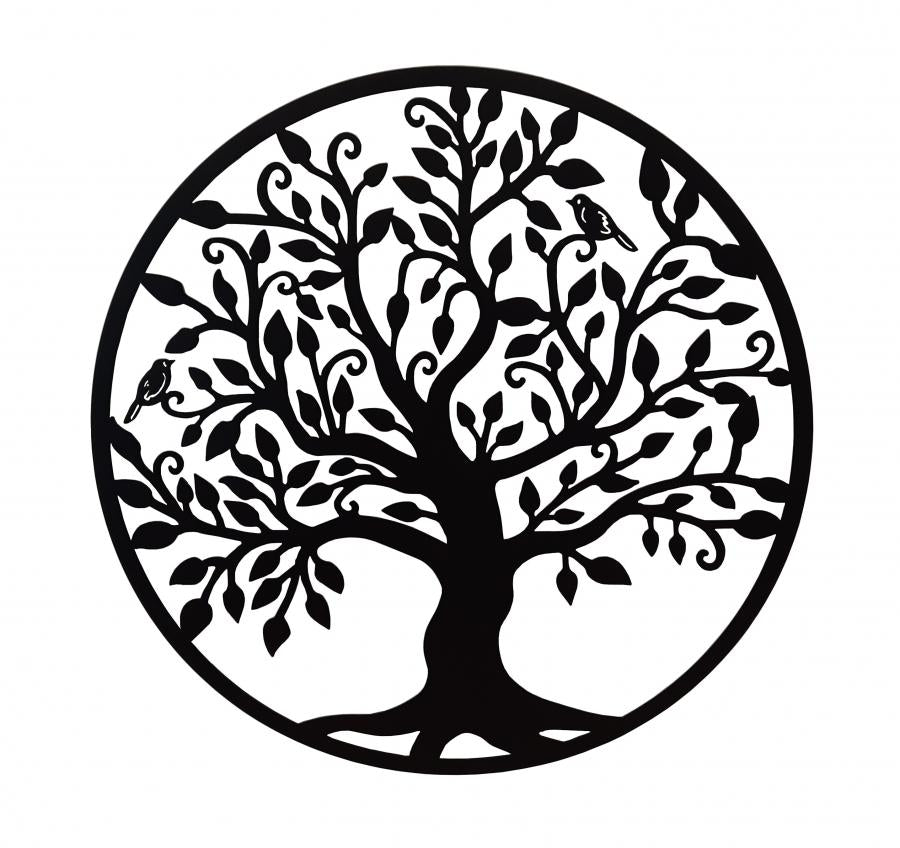 Decoratiune de perete living din metal, copacul vietii, negru, 75x75