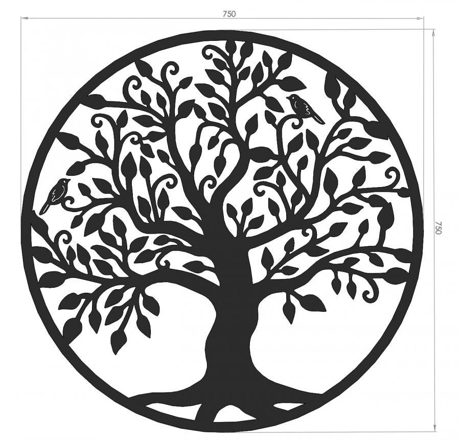 Decoratiune de perete living din metal, copacul vietii, negru, 75x75