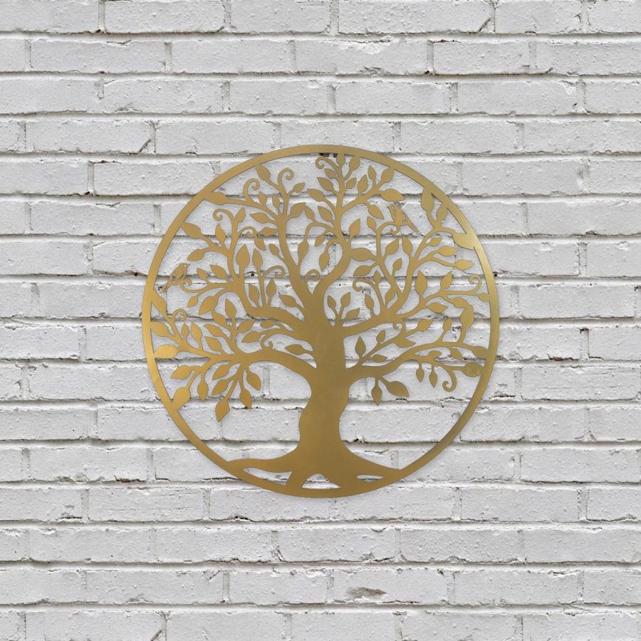 Decoratiune de perete living din metal, copacul vietii, auriu, 45x45