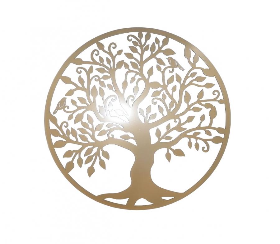 Decoratiune de perete living din metal, copacul vietii, auriu, 60x60