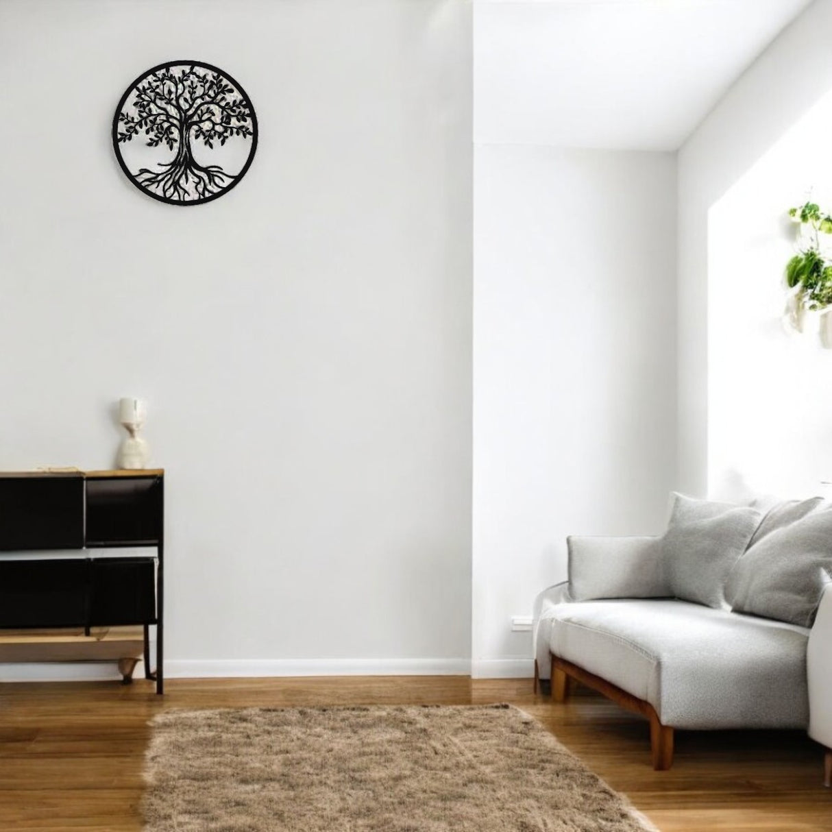 Decoratiune de perete pentru living din metal, copacul vietii antic, 90x90cm