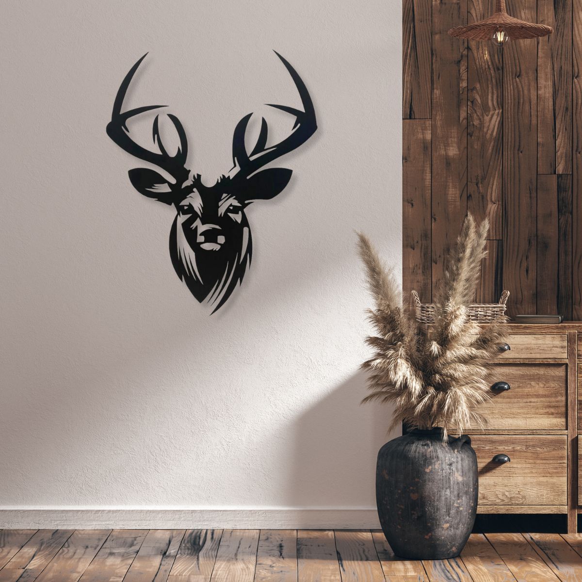 Decoratiune perete metal, 48.5x59.6 cm, model Cerb, negru