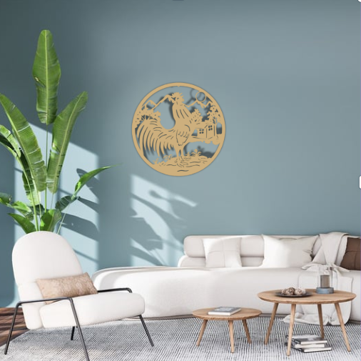 Decoratiune perete metal, model cocos, 50 cm, auriu