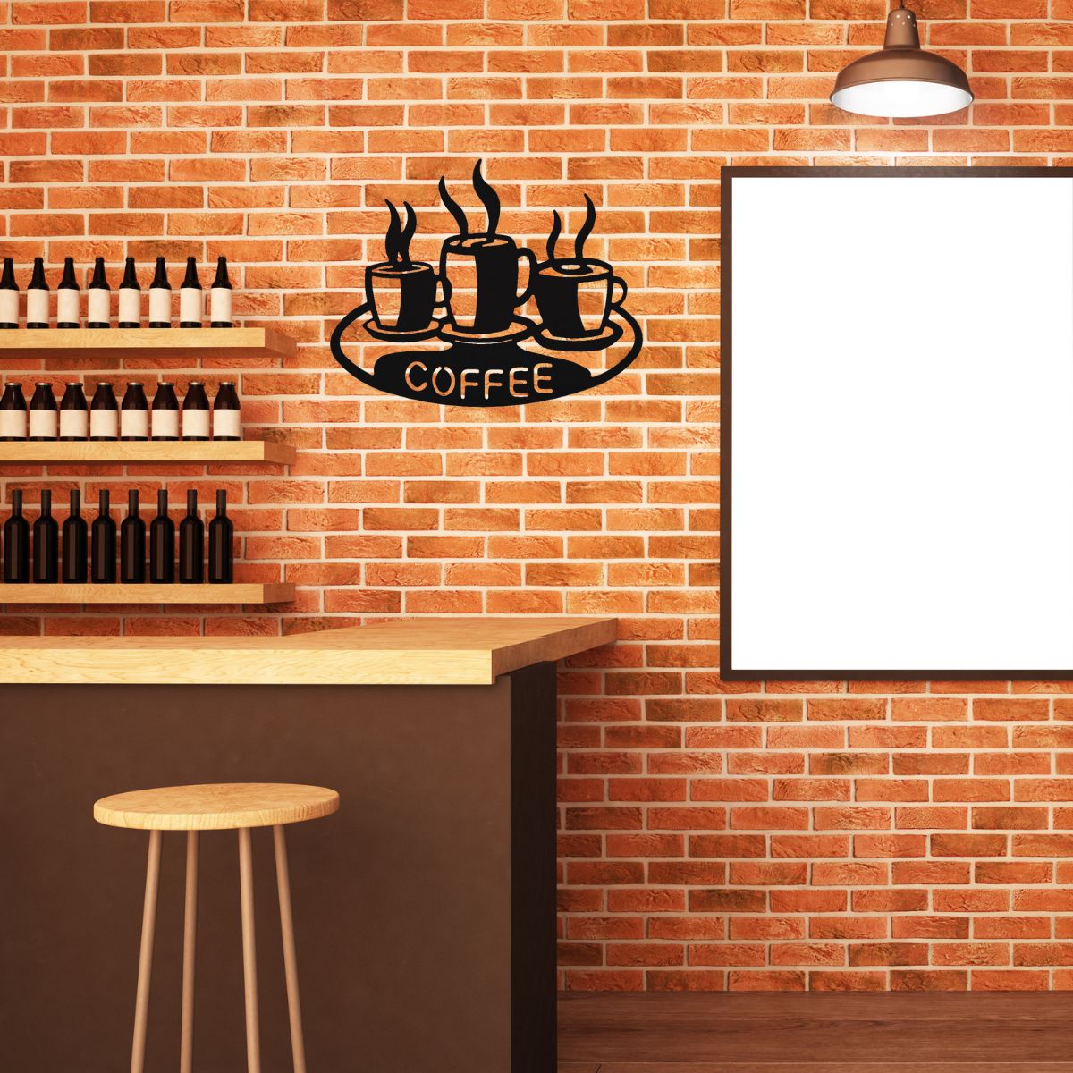 Decoratiune perete metal, model coffee, 50x40 cm, negru