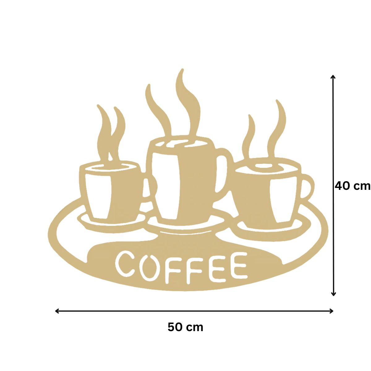 Decoratiune perete metal, model coffee, 50x40 cm, auriu