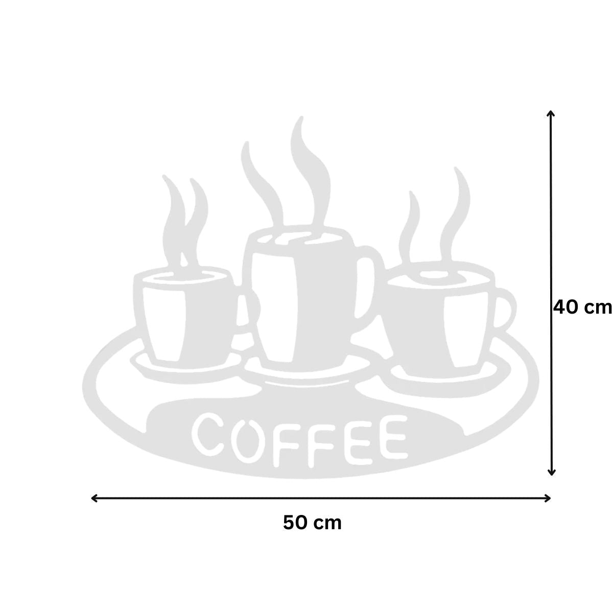 Decoratiune perete metal, model coffee, 50x40 cm, alb - BUZ.RO