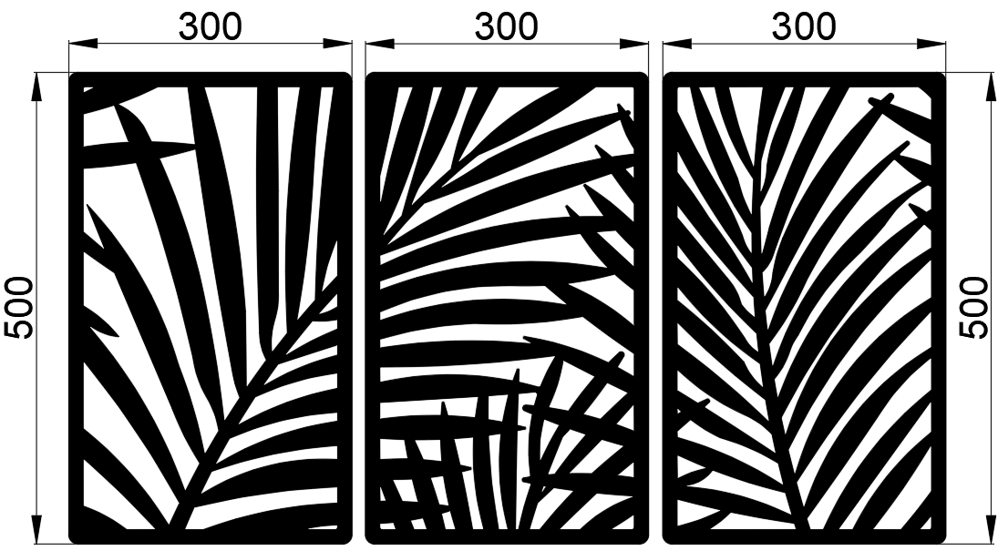 Decoratiune perete metal, model frunze de palmier, 50x90 cm, negru