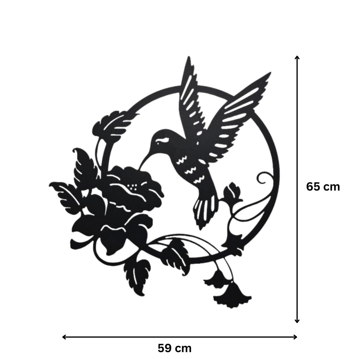 Decoratiune perete metal, model pasarea colibri, 65x59 cm, negru