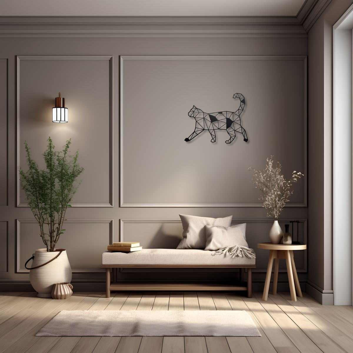 Decoratiune perete metal, model pisica, 39x50 cm, negru