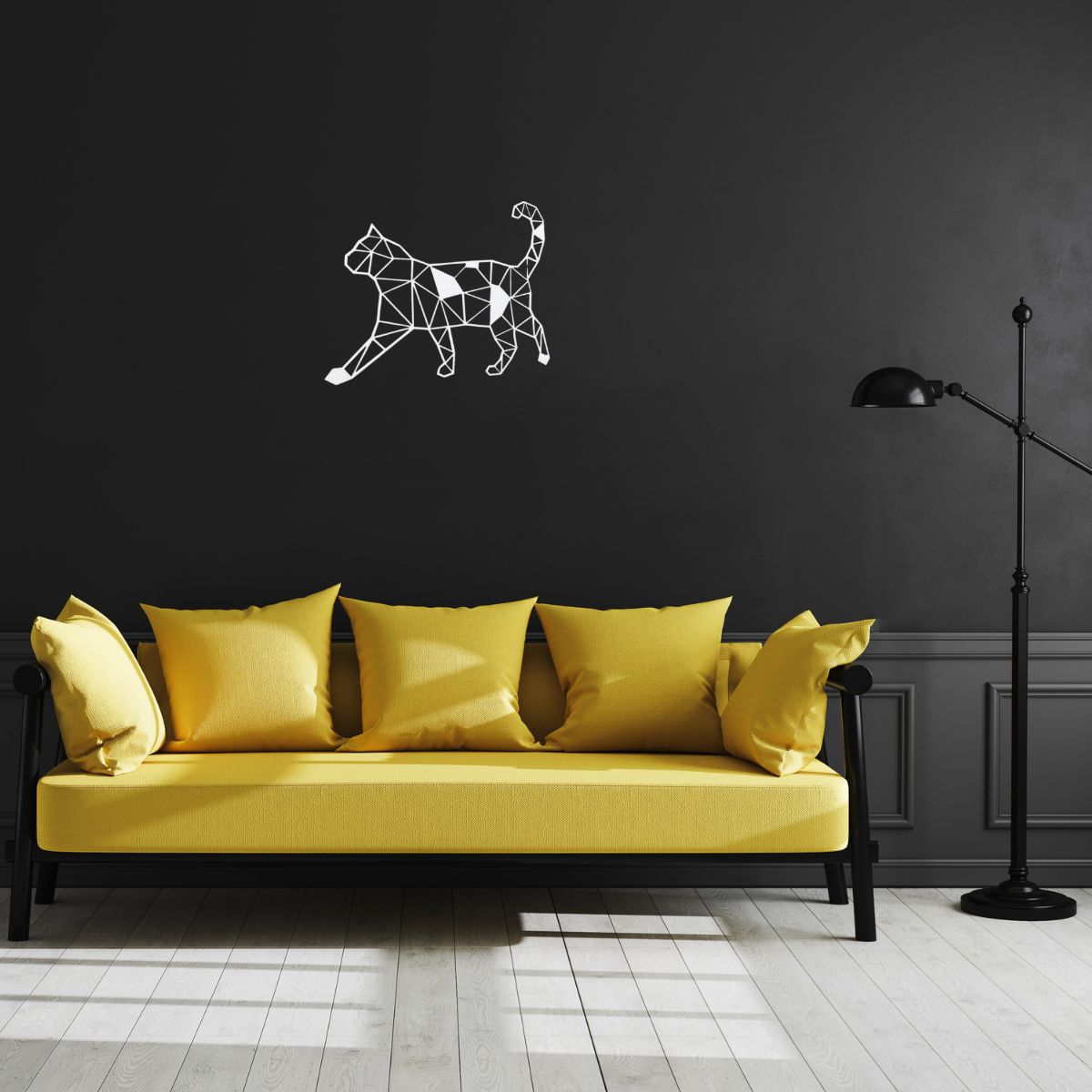 Decoratiune perete metal, model pisica, 39X50 cm, alb