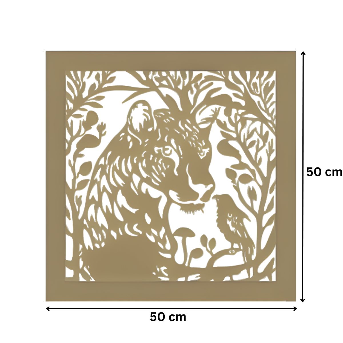 Decoratiune perete metal, model Tiger, 50x50cm, Auriu