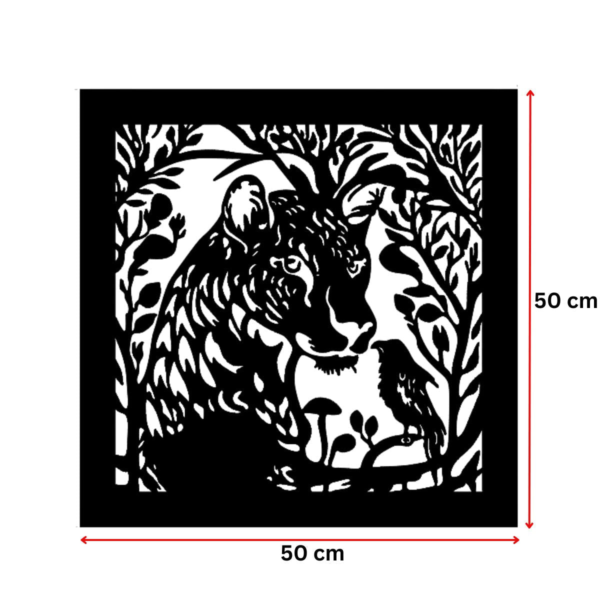Decoratiune perete metal, model Tiger, 50x50cm, Negru - BUZ.RO
