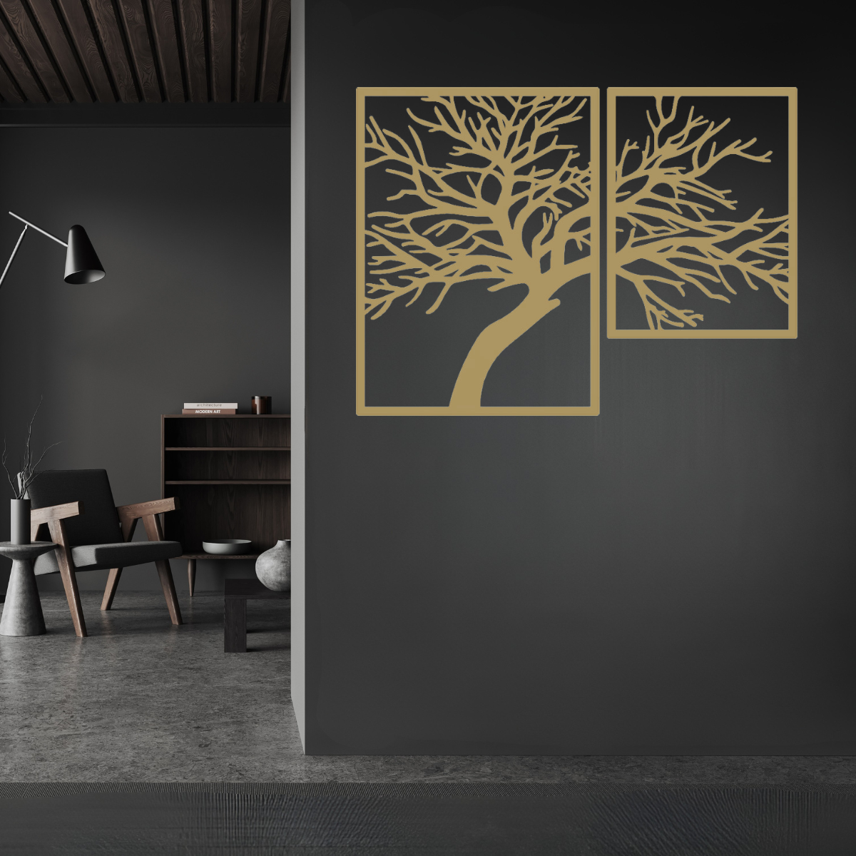 Decoratiune perete metal, model Tree, 106x80cm, auriu