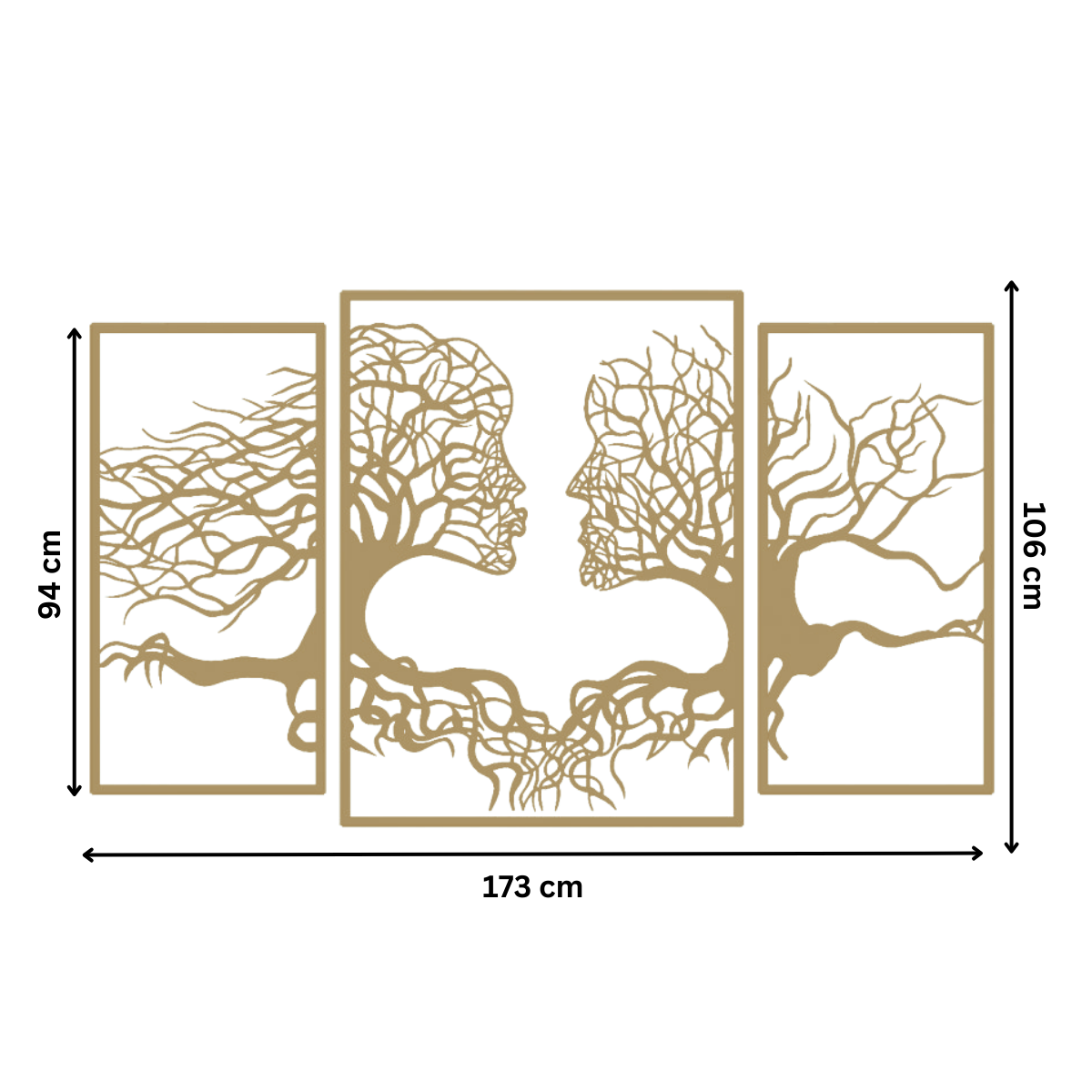 Decoratiune perete metal, model Tree Kiss, 173 x 106 cm, auriu