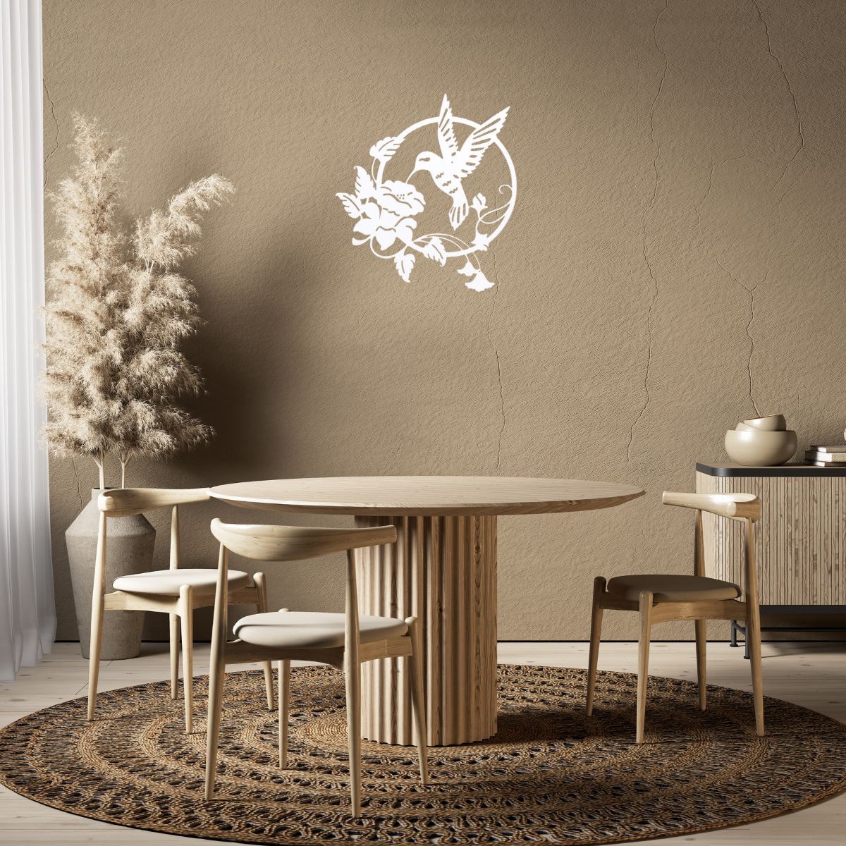 Decoratiuni perete living din metal , pasarea colibri alb