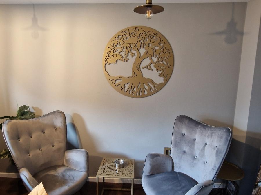 Decoratiuni perete living din metal , copacul vietii 45x45cm auriu