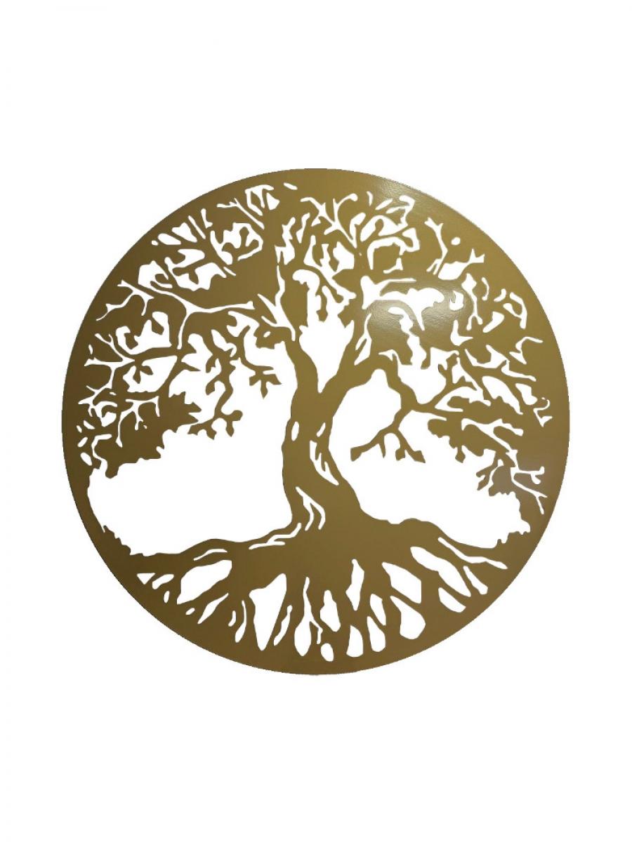 Decoratiuni perete living din metal , copacul vietii 45x45cm auriu