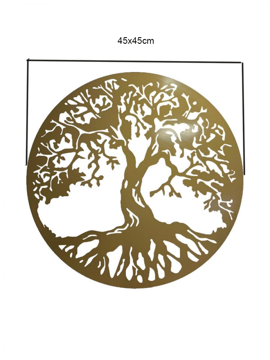 Decoratiuni perete living din metal , copacul vietii 45x45cm auriu