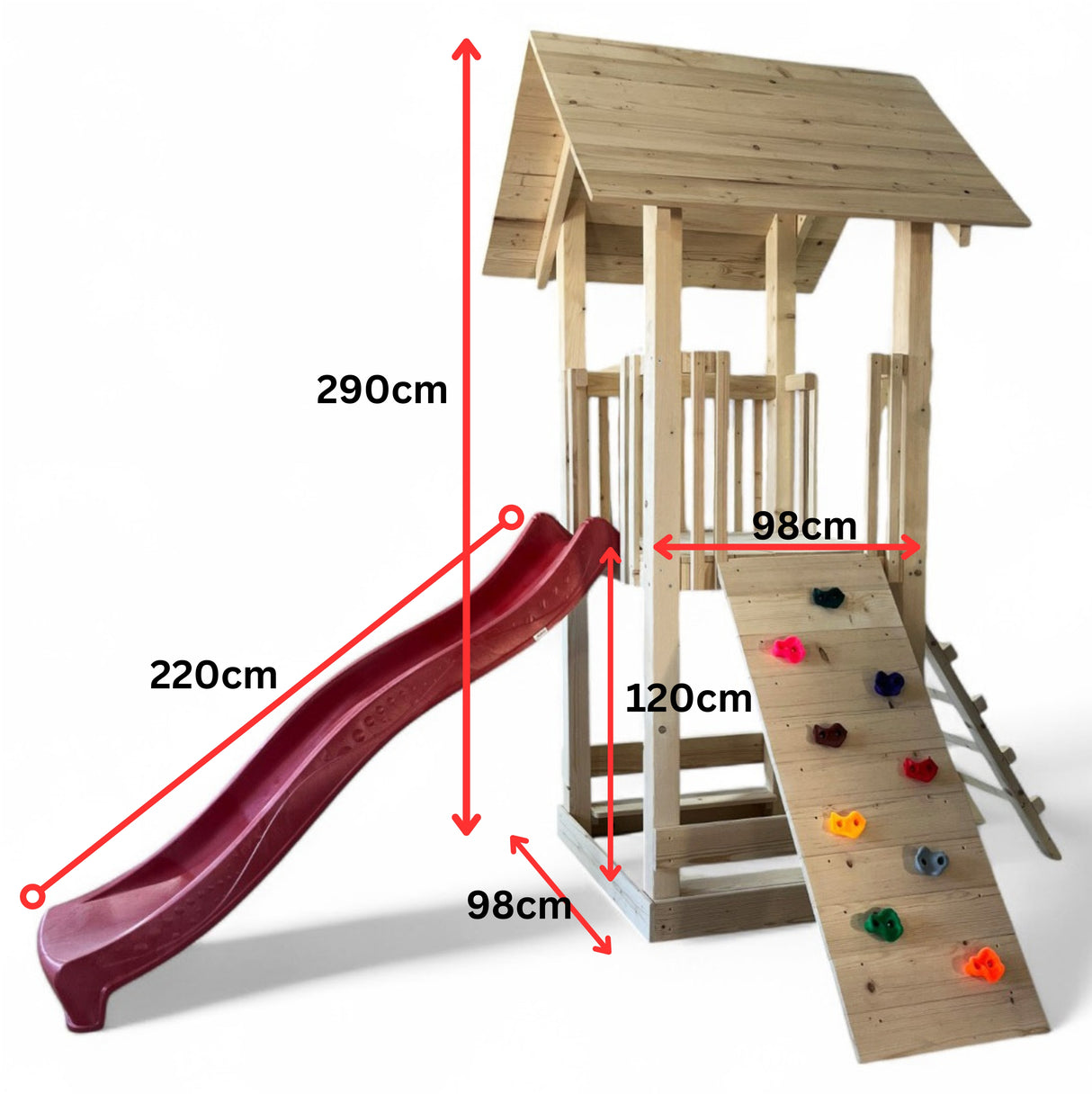 Casuta de lemn gradina pt copii cu tobogan, placa de catarare, lada de nisip, bancute,complex joaca, grinzi 10x10cm
