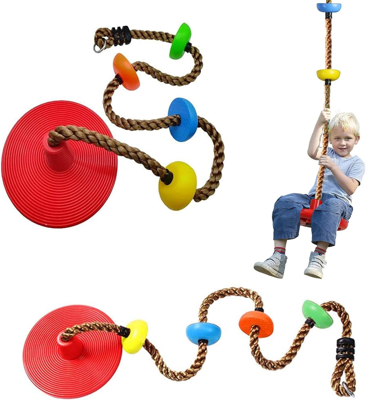 Disc de catarare si balans pentru copii, cu franghie si manere colorate - BUZ.RO