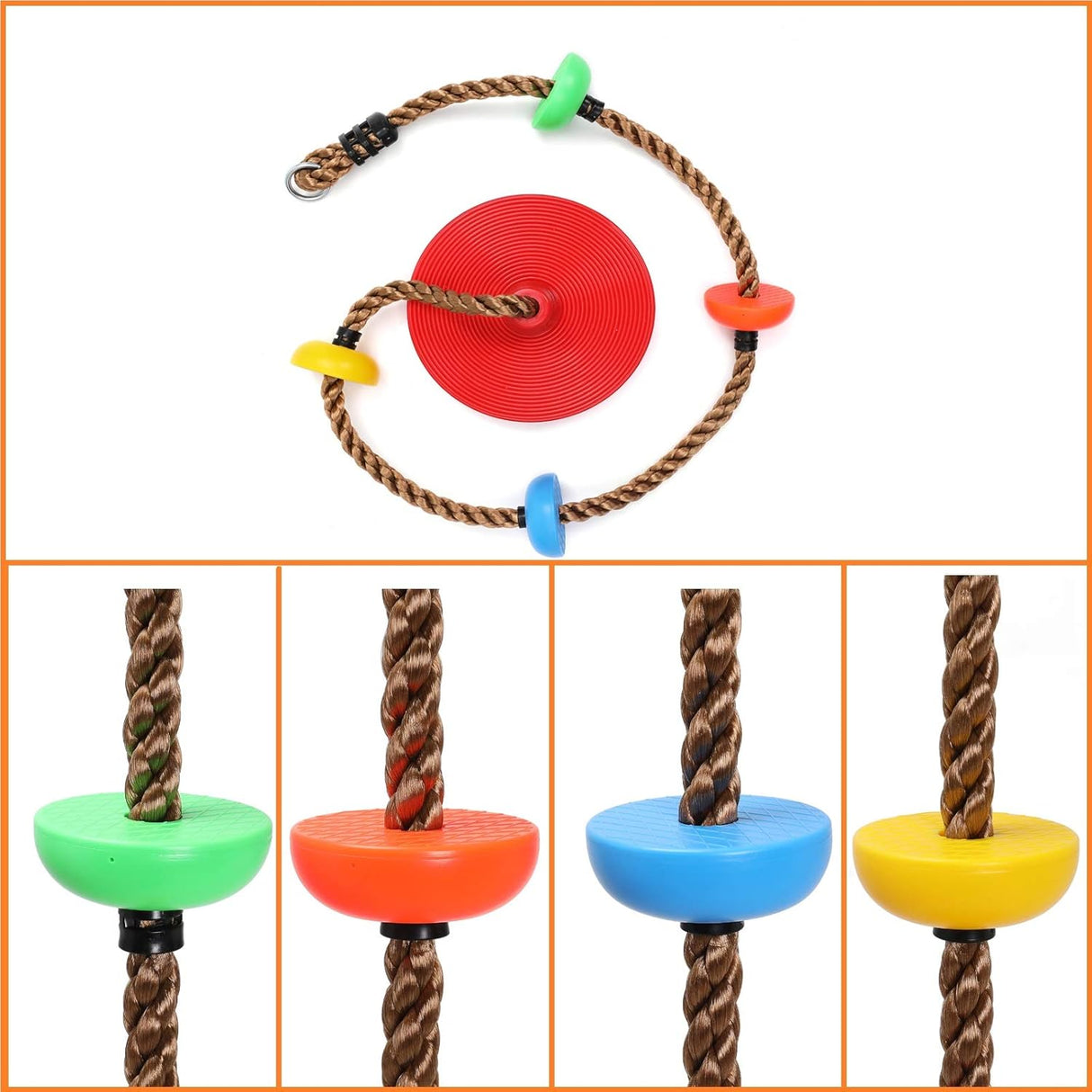 Disc de catarare si balans pentru copii, cu franghie si manere colorate - BUZ.RO