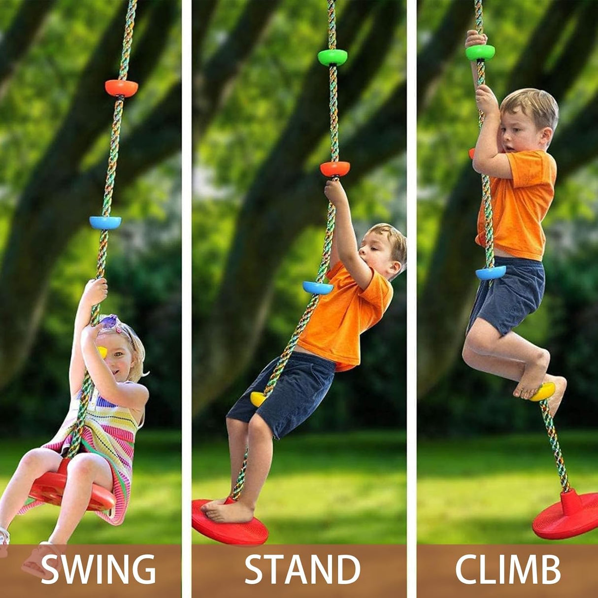 Disc de catarare si balans pentru copii, cu franghie si manere colorate - BUZ.RO