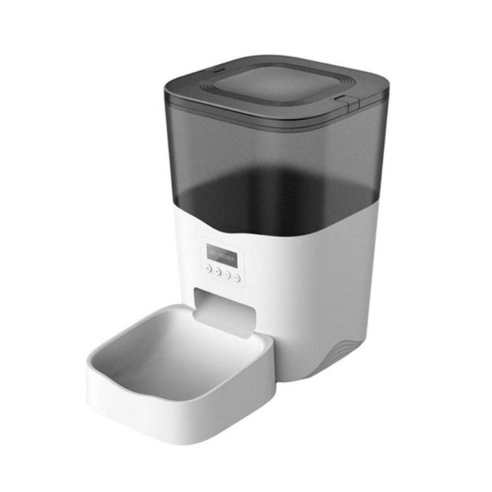 Dispenser automat mancare, pentru animale, wifi, programabil, afisaj LCD, conectare telefon, alb negru, 3L
